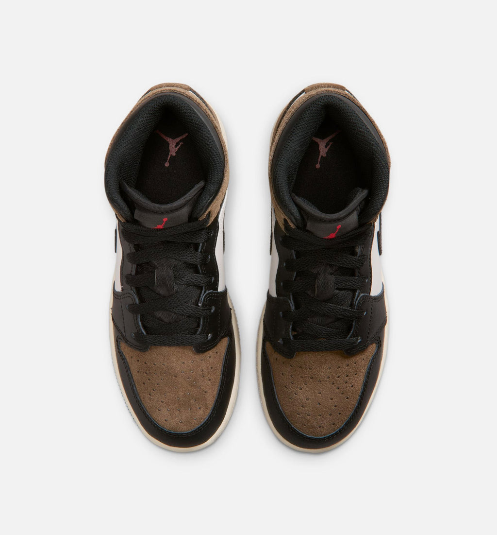 Air Jordan 1 Mid | Big Kids' Lifestyle Shoe | Black/Phantom/Light Brown/Varsity Red