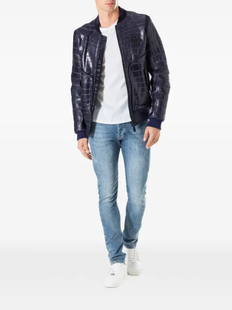 Philipp Plein Tiger face crocodile leather jacket