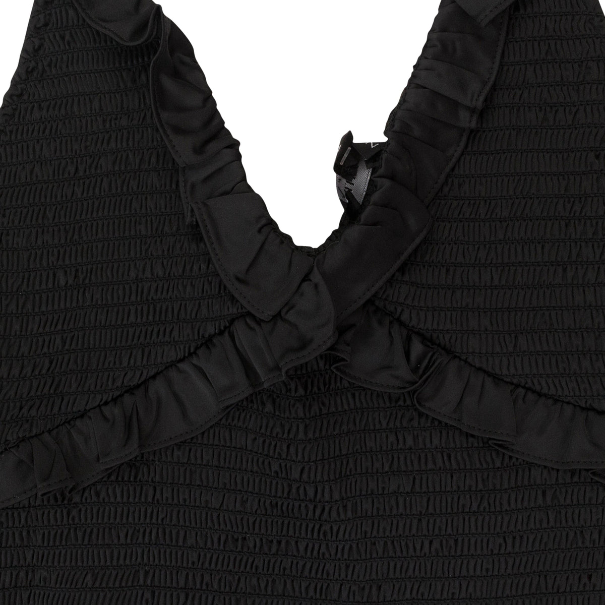 SATIN SMOCKED BLACK TANK TOP