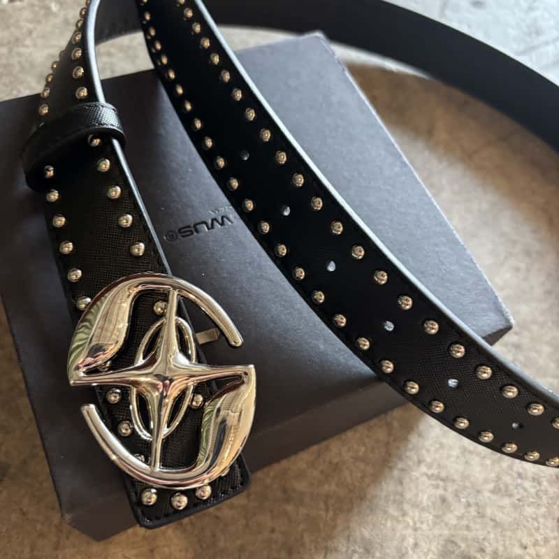 Black Vintage Belt Metal Buckle Studded Cowhide Leather Waist Belt