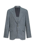 Brunello Cucinelli comfort wool and cashmere Prince of Wales flannel deconstructed blazer with metal buttons