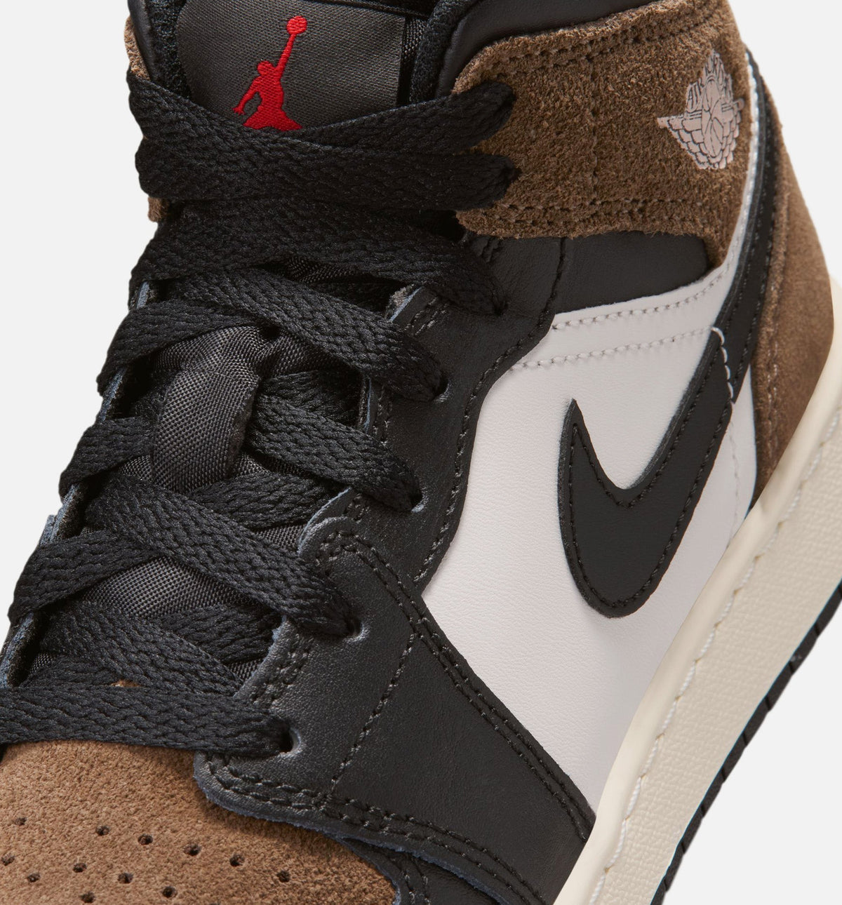 Air Jordan 1 Mid | Big Kids' Lifestyle Shoe | Black/Phantom/Light Brown/Varsity Red