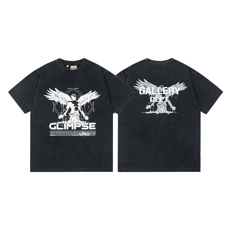 Gallery Dept T-Shirt Letter Pattern Washed Old Short Sleeve T-Shirt