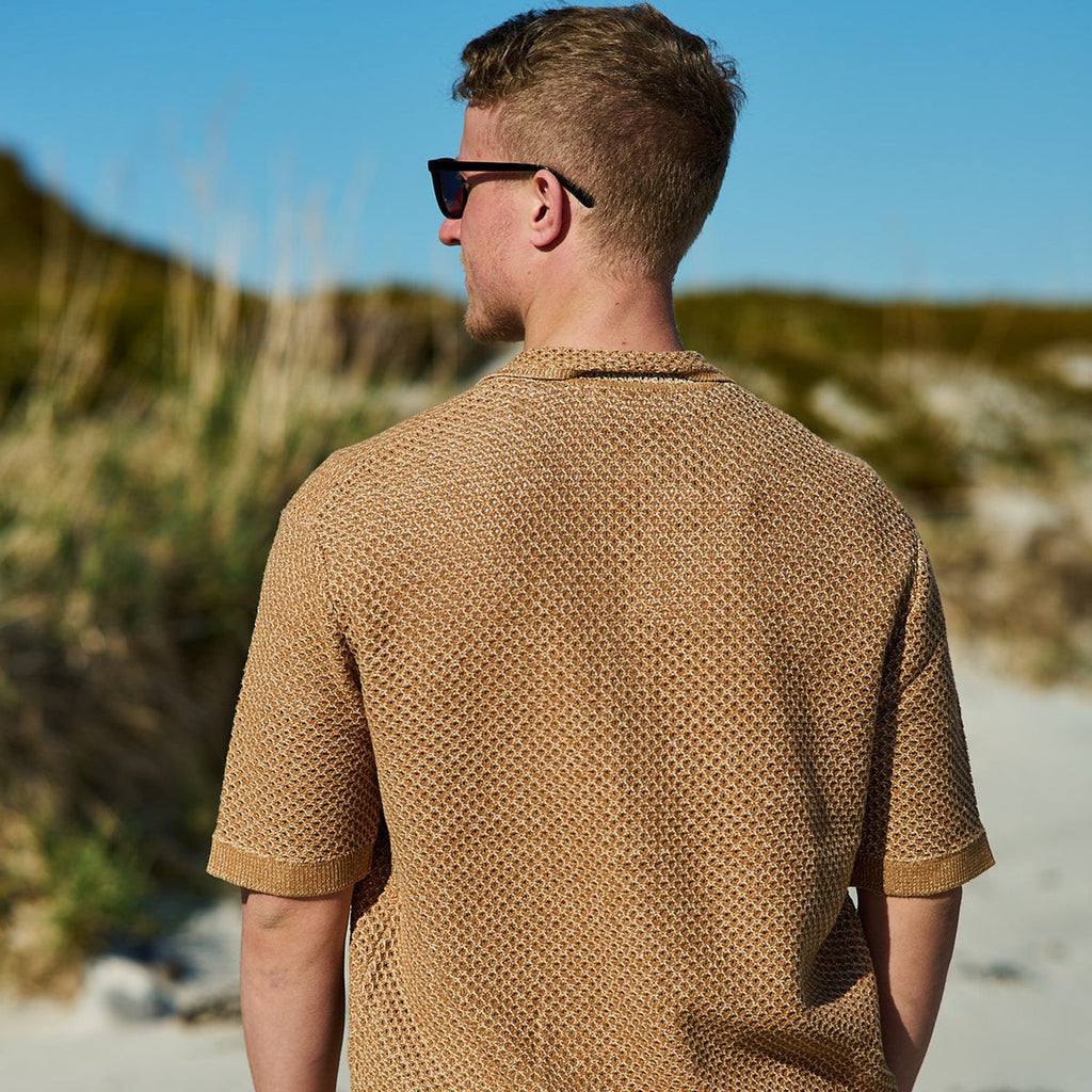 Selected Ginger Ss Knit Relaxed Polo Cardigan: Chipmunk Oatmeal