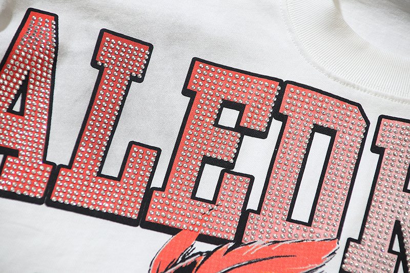 VALE USA Washed White Rhinestone Graphic T-Shirt