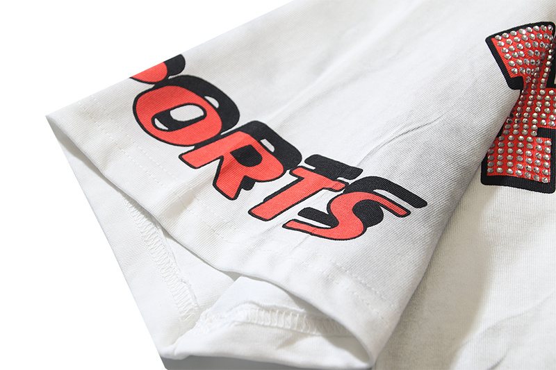 VALE USA Washed White Rhinestone Graphic T-Shirt