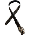 Black Vintage Belt Metal Buckle Studded Cowhide Leather Waist Belt