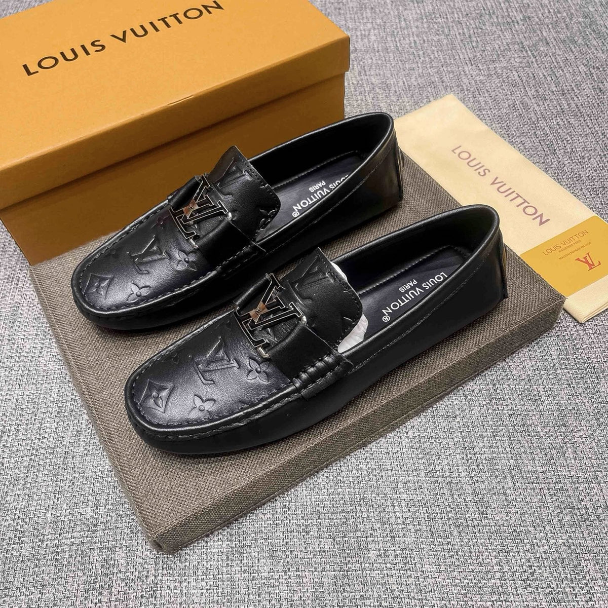 Louis Vuitton Black Metal-Accent Loafers - Black Leather Upper