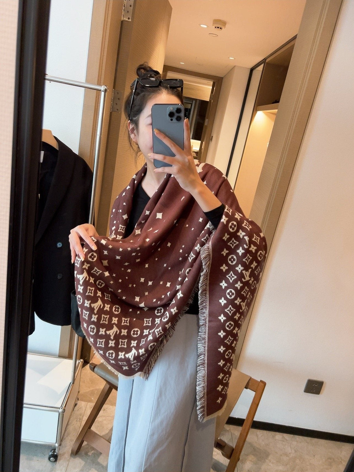 Louis Vuitton Brown Fringe Shawl