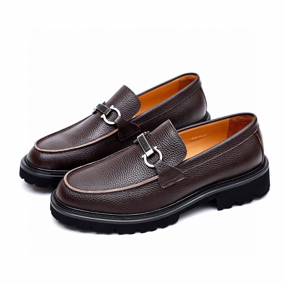 Salvatore Ferragamo Men's Dark Brown Textured Leather Loafers