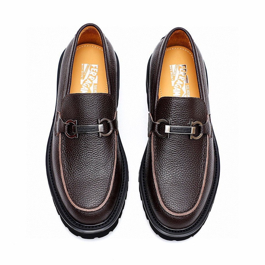 Salvatore Ferragamo Men's Dark Brown Textured Leather Loafers