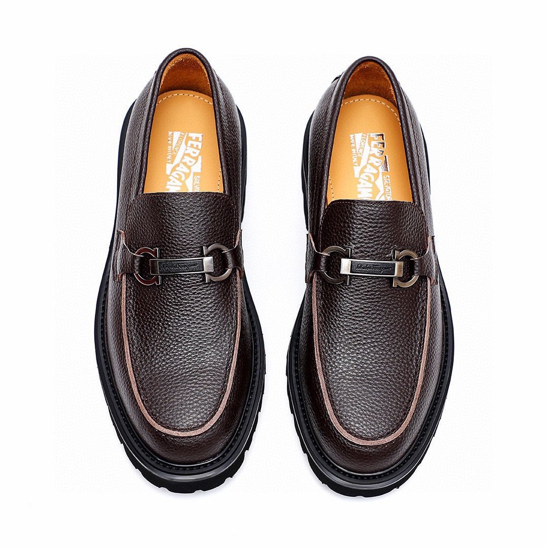 Salvatore Ferragamo Men's Dark Brown Textured Leather Loafers