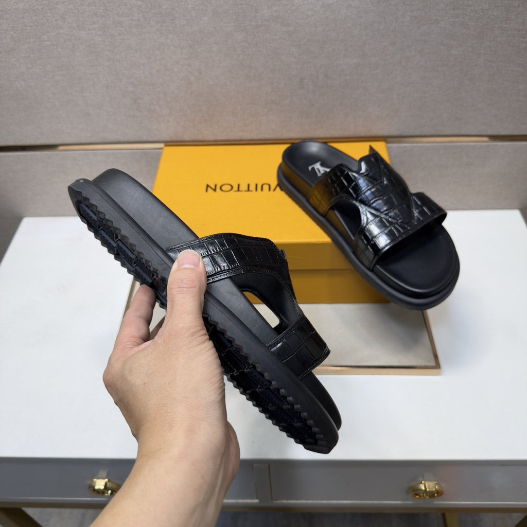 Louis Vuitton Men's Textured Crossover Slide Sandals