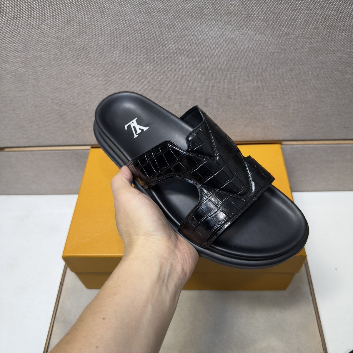 Louis Vuitton Men's Textured Crossover Slide Sandals